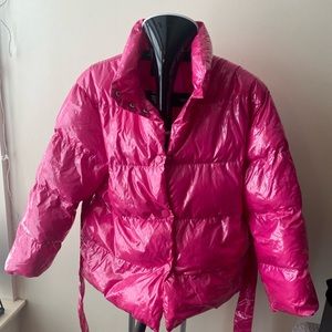Bubblegum Pink Shiny Puffer Coat